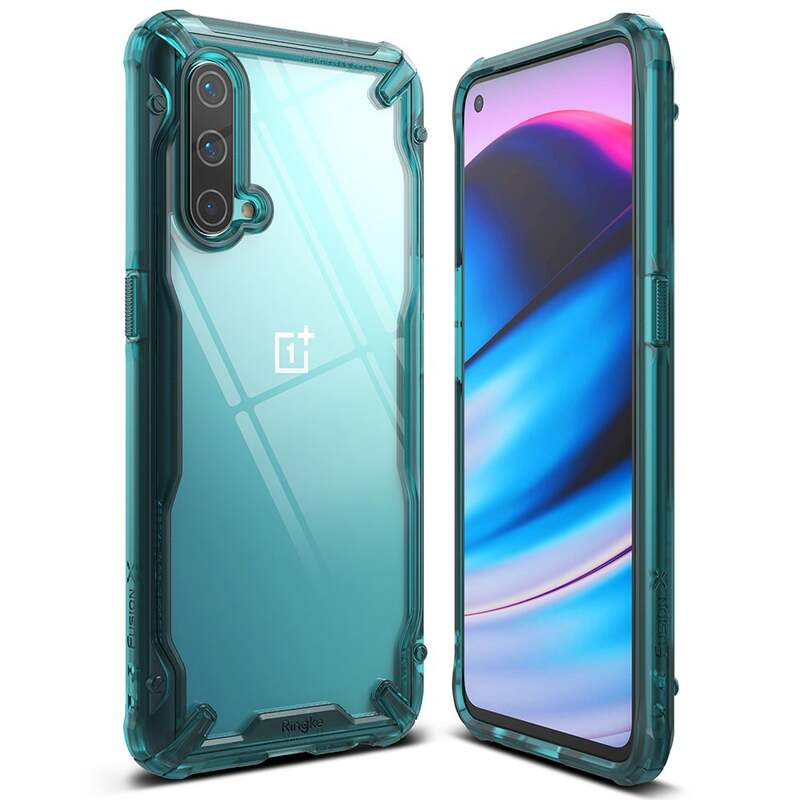 Ringke Fusion X Compatible with OnePlus Nord CE 5G Case, Shockproof Hard Back Rugged Bumper Cover Ergonomic Shock Absorption TPU Frame Bumper Phone Cover Case for OnePlus Nord 2 5G  Turquoise Green