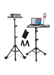 Wownect Phone Holder Laptop Desk Projector Tripod Stand with Wheels for Stage Studio & DJ Equipment, Black