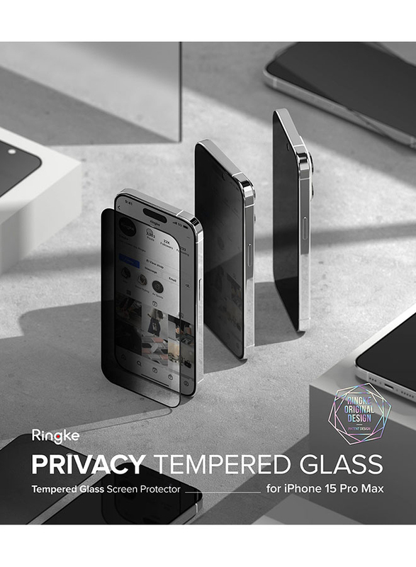 Ringke Privacy Glass Anti-spy Compatible with iPhone 15 Pro Max Screen Protector, Full-Coverage Tempered Glass Designed for iPhone 15 Pro Max Screen Guard - W Installation Jig