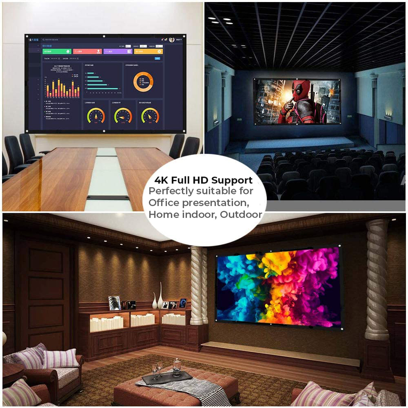 Wownect 150-inch 16:9 Foldable Anti-Crease 4K Full HD Home Theatre Projection Screen for Office Presentation Indoor & Outdoor Movie, White