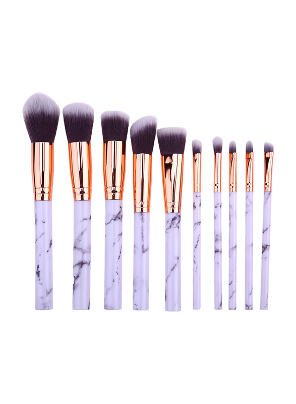 Professional 10 Pieces Marble Pattern Cosmetic Makeup Brushes Set, White