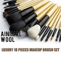 Professional 18 Pieces Face and Eye Makeup Brushes Set, with Natural Hair Soft Bristles and Wooden Handle, Brown