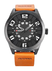 Curren Analog Leather Quartz Watch for Men, Splash Resistant with Date Display, Orange-White, 8258