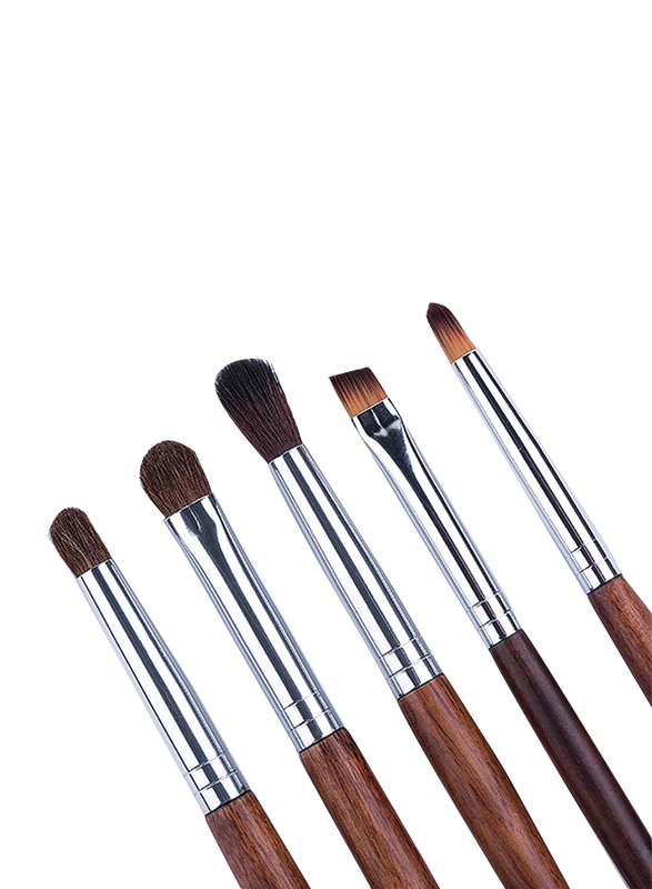Professional 11 Pieces Wooden Handle Makeup Brushes Set, Brown