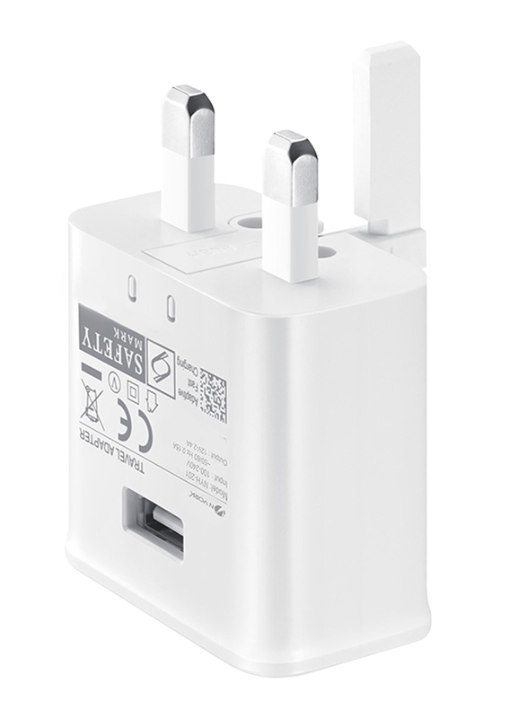 Nyork NYH-201 Universal Single Port Adapter UK Wall Charger, 2A with Micro-B USB to USB Charge Cable, White