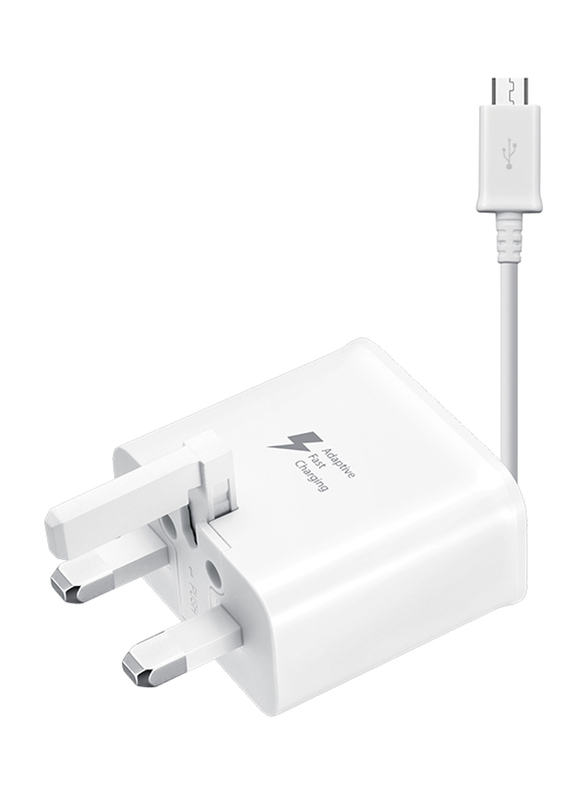 Nyork NYH-44 Universal Single Port Adapter UK Wall Charger, 2A with Micro-B USB to USB Charge Cable, White