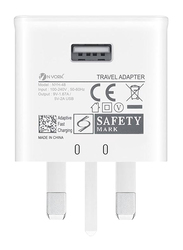 Nyork NYH-48 Universal Single Port Adapter UK Wall Charger, 2A with USB Type-C to USB Charge Cable, White