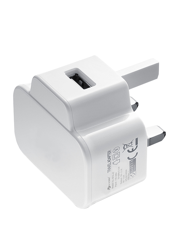 Nyork NYH-42 Universal Single Port Adapter UK Wall Charger, 2A with Micro-B USB to USB Charge Cable, White