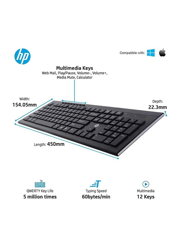 HP CS10 Wireless English Keyboard and Mouse Combo, Black