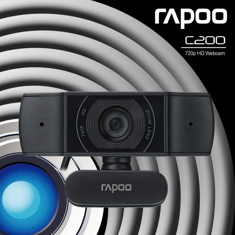Rapoo C200 720p Full HD USB Webcam for PC/Laptop/Desktop/Video Calling/Conferencing, with Microphone, Black