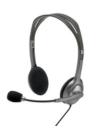Logitech H111 Wired On-Ear Noise Cancelling Stereo Headset with Microphone, Grey/Silver