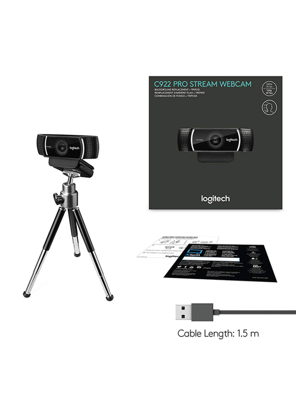 Logitech C922 Pro Stream Webcam for YouTube/Twitch/XSplit/PC/Mac/Laptop/Macbook/Tablet, Black