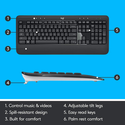 لوجيتك Mk540 مجموعة لوحة مفاتيح وماوس لاسلكية متقدمة باللغة الإنجليزية ، أسود
