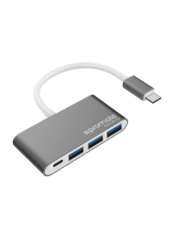 Promate 4 Ports 3.0 USB Hub, Grey