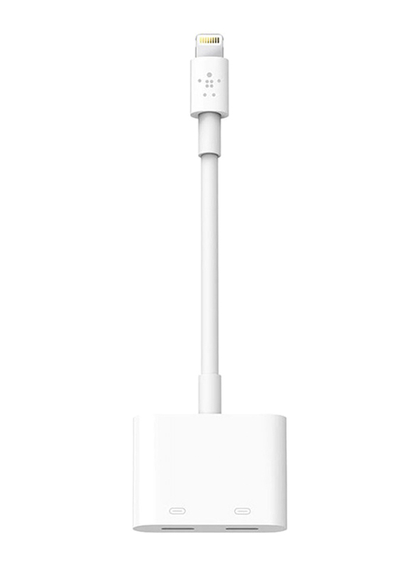 Belkin Rockstar USB Audio Plus Charge, Lighting Male to Lightning for Apple Devices, White