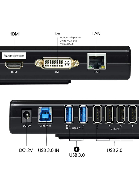 Wavlink Dual-Display 2K USB 3.0 Docking Station, Black