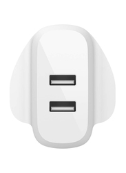 Belkin Boost Charge 24W Dual USB-A Wall Charger with Lightning to USB-A Cable, White