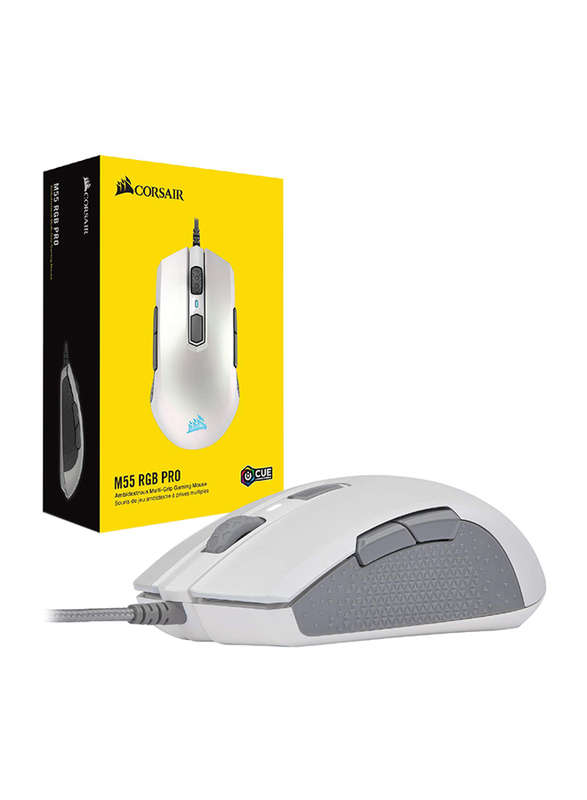 Corsair M55 RGB Pro Ambidextrous Multi-Grip Optical Gaming Mouse, White