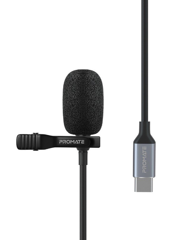Promate Clip Mic-C USB Type C Lavalier Microphone, Black