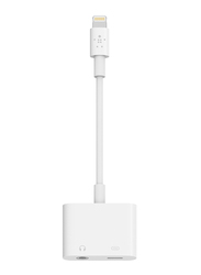 Belkin RockStar 3.5 mm Audio + Charge Adapter, Lightning Male to 3.5 mm Jack/Lightning for Apple Devices, White