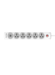 Huntkey 5 Sockets UK Plug Extension, 3-Meter Cable with 2 USB Port, White