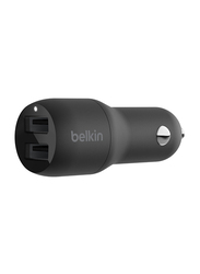 Belkin Boost Charge Dual USB-A Car Charger, 24W, Black