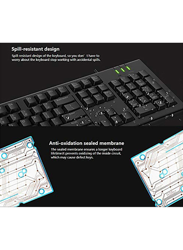 Rapoo NK1800 Wired English/Arabic Keyboard, Black