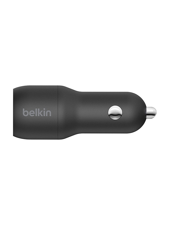 Belkin Boost Charge Dual USB Car Charger, with USB Type A to USB Type-C Cable, 24W, Black