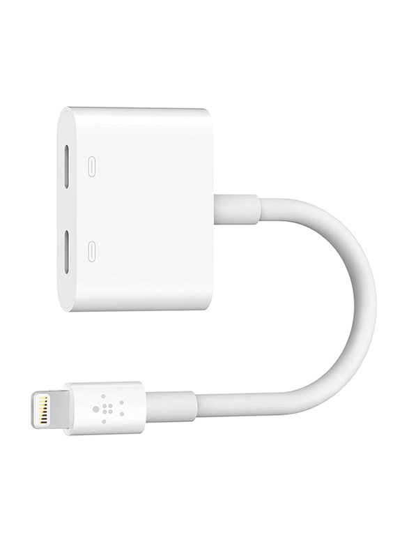 Belkin Rockstar USB Audio Plus Charge, Lighting Male to Lightning for Apple Devices, White