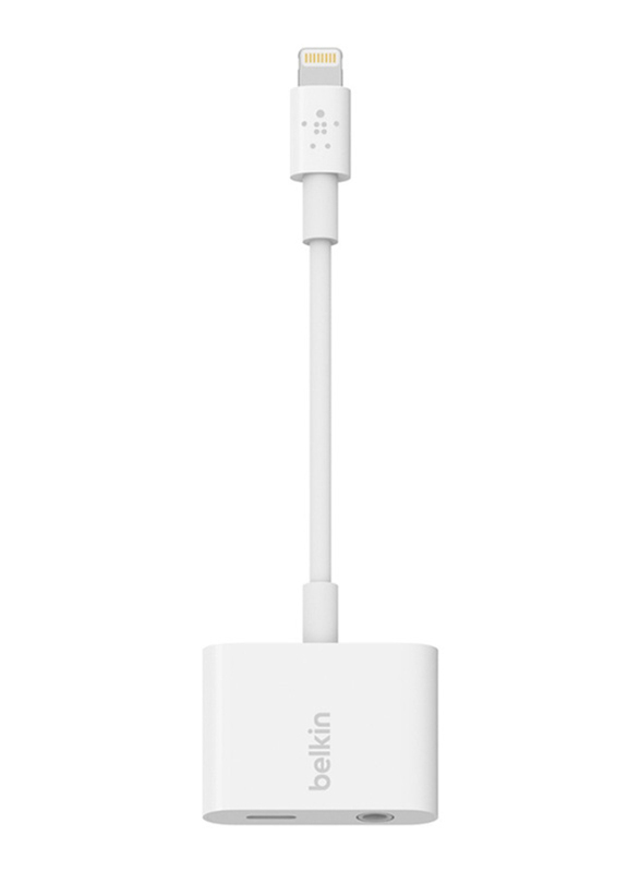 Belkin RockStar 3.5 mm Audio + Charge Adapter, Lightning Male to 3.5 mm Jack/Lightning for Apple Devices, White