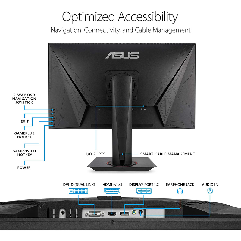 Asus 27-inch Full HD LED Nvidia G-SYNC Compatible Esports Gaming Monitor, VG278QR, Black