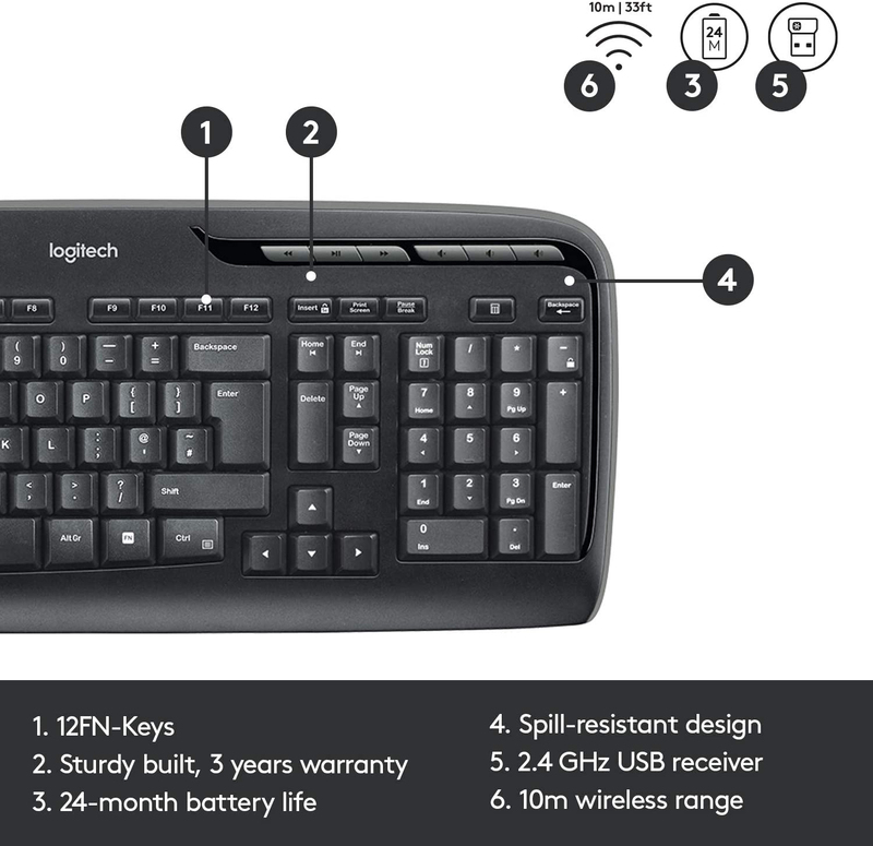 Logitech MK330 Wireless English/Arabic Keyboard and Mouse Combo Set, Black