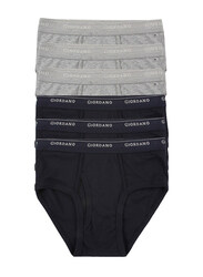 Giordano 6-Piece Solid Classic Briefs Underwear Set for Men, Black/Grey, Extra Large