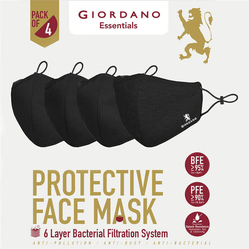 

Giordano Protective Face Mask, 4 Pieces, Black