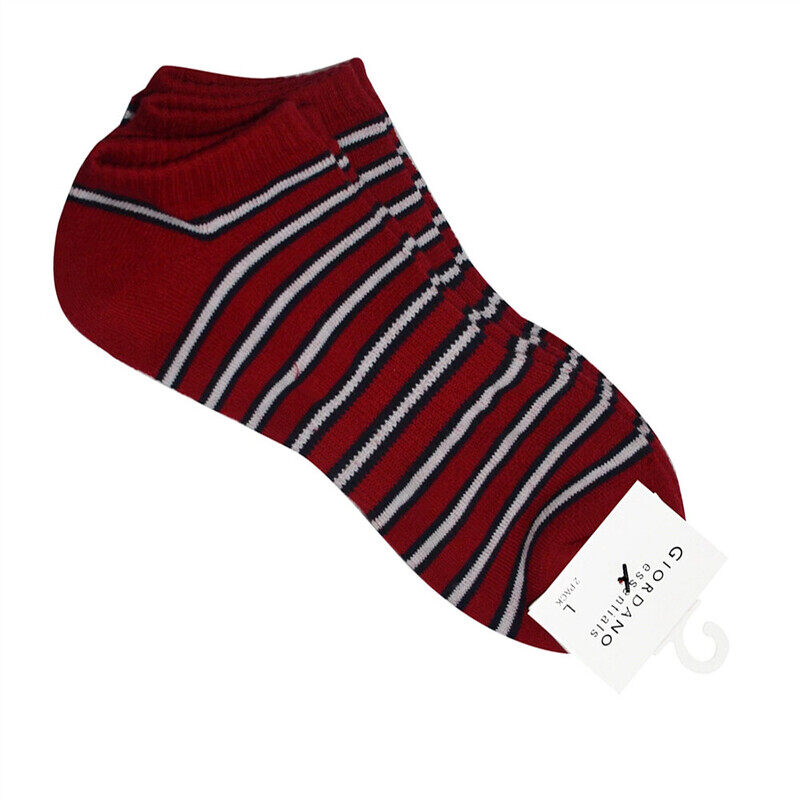 

Giordano Ped Ankle Length Socks, 2 Pairs, Large, Red Stripe