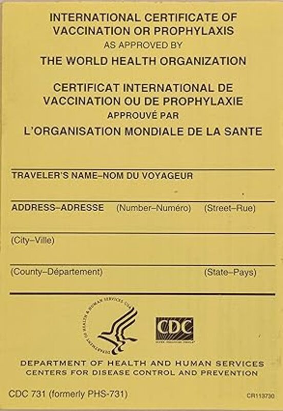 International Certificate Of Vaccination Or Prophylaxis