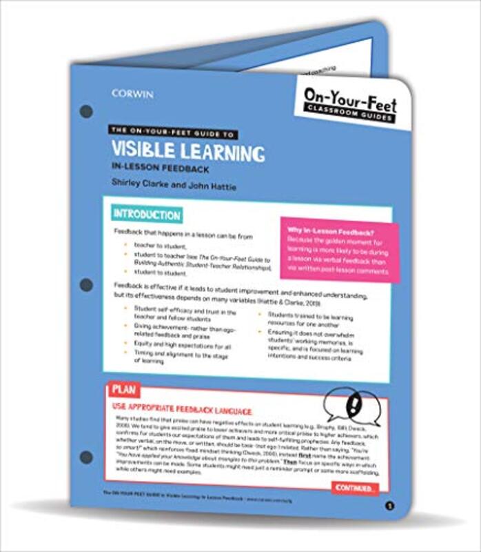 The Onyourfeet Guide To Visible Learning Inlesson Feedback By Clarke, Shirley - Hattie, John Paperback