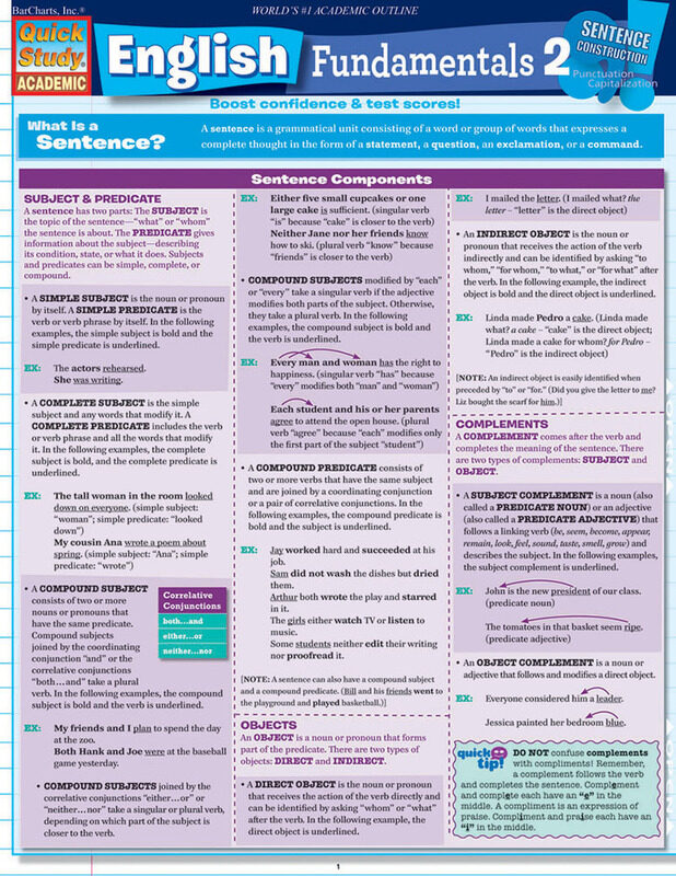 

English Fundamentals 2: Reference Guide, Hardcover Book, By: Inc. Barcharts