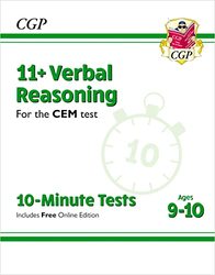 11+ Cem 10-Minute Tests: Verbal Reasoning - Ages 9-10 (With Online Edition) By Cgp Books - Cgp Books Paperback