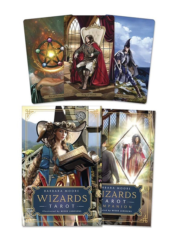 

Wizards Tarot, Mixed Media: Card Deck & Book, By: Barbara Moore, Mieke Janssens