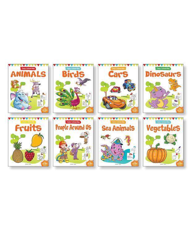 

Little Artist Copy Colouring Pack: Set of 8 Books (Birds, Sea Animals, Fruits, Vegetables, Dinosaurs, Cars and People Around Us), Paperback Book, By: