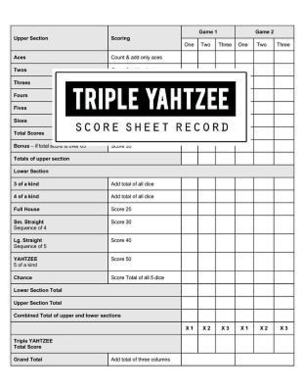 Triple Yahtzee Score Record, Paperback Book, By: Bg Publishing