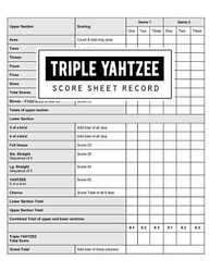 Triple Yahtzee Score Record, Paperback Book, By: Bg Publishing