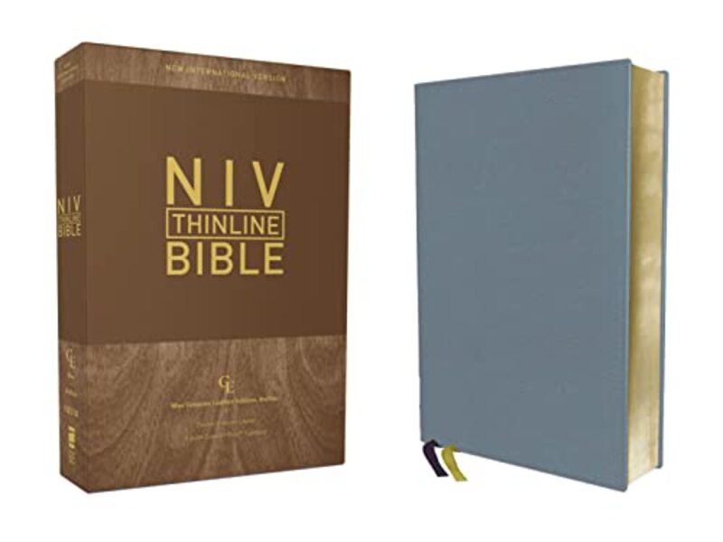 NIV Thinline Bible Genuine Leather Buffalo Blue Red Letter Art Gilded Edges Comfort Print by Zondervan Paperback