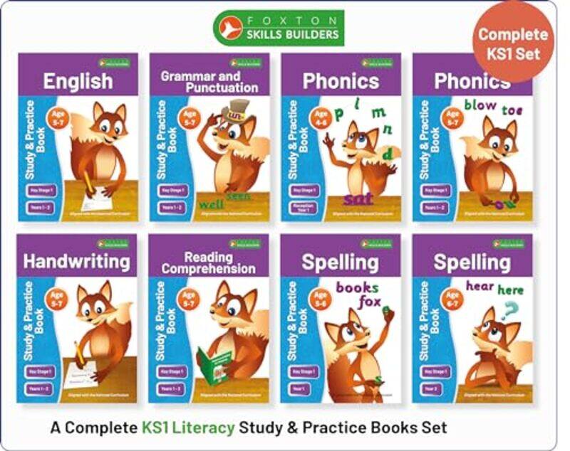 

Complete Key Stage 1 Literacy Study & Practice Books 8book bundle! English Phonics Spelling Handwriting Reading Comprehension for AGES 4 7 by Alston