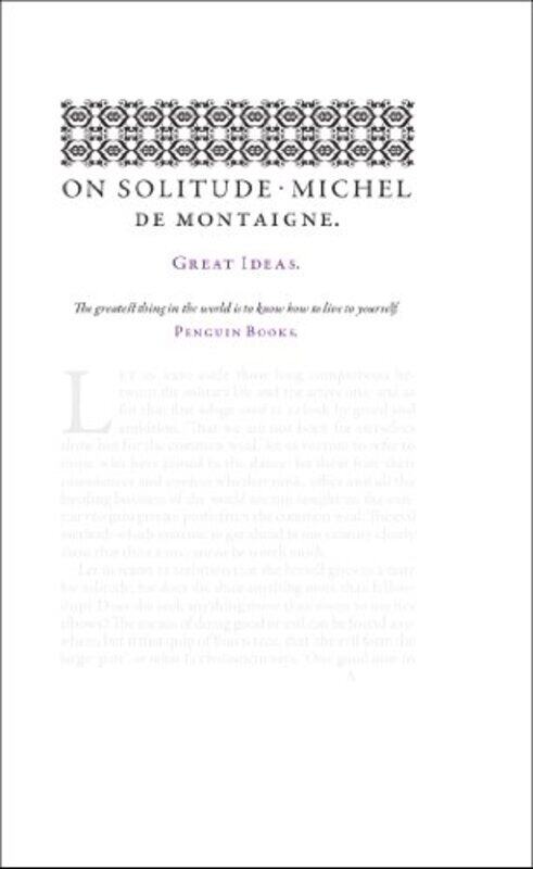 

On Solitude by Michel de MontaigneM A Screech-Paperback