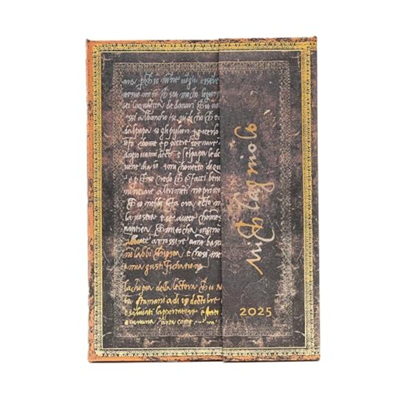 Michelangelo, Handwriting (Embellished Manuscripts Collection) Midi 12-month Verso Hardback Dayplanner 2025 (Wrap Closure) by Paperblanks -Hardcover