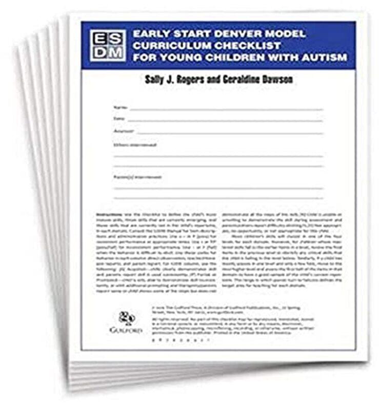 

Early Start Denver Model Curriculum Checklist for Young Children with Autism Set of 15 Checklists Each a 16Page TwoColor Booklet by Sally J RogersGera