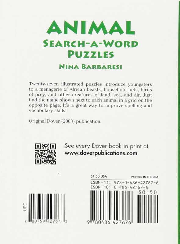 Animal Search-a-Word Puzzles, Paperback Book, By: Nina Barbaresi