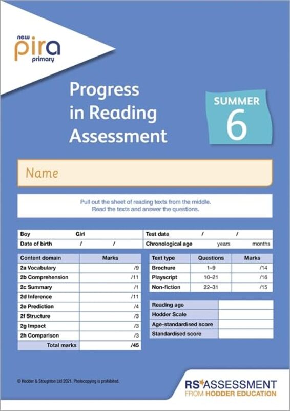 New Pira Test 6, Summer Pk10 (Progress In Reading Assessment) By Mccarty, Colin - Ruttle, Kate Paperback